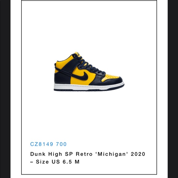 Dunk High SP Retro 'Michigan' 2020 – Size US 6.5 M - Picture 2 of 5